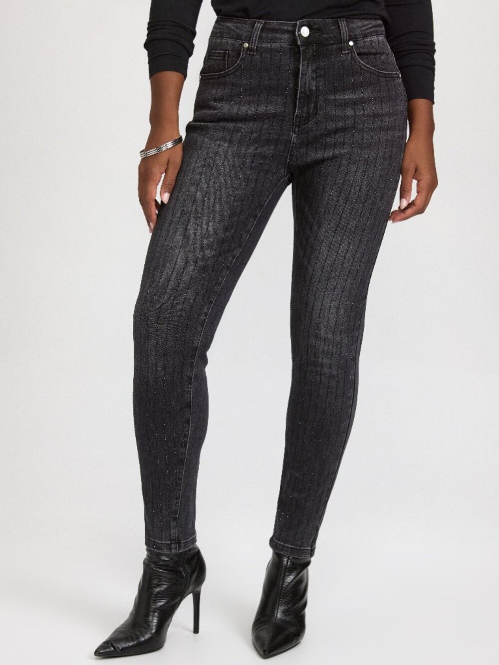 One 5 One Black Rhinestone High Rise Skinny Jeans Size 12/31 NWT
